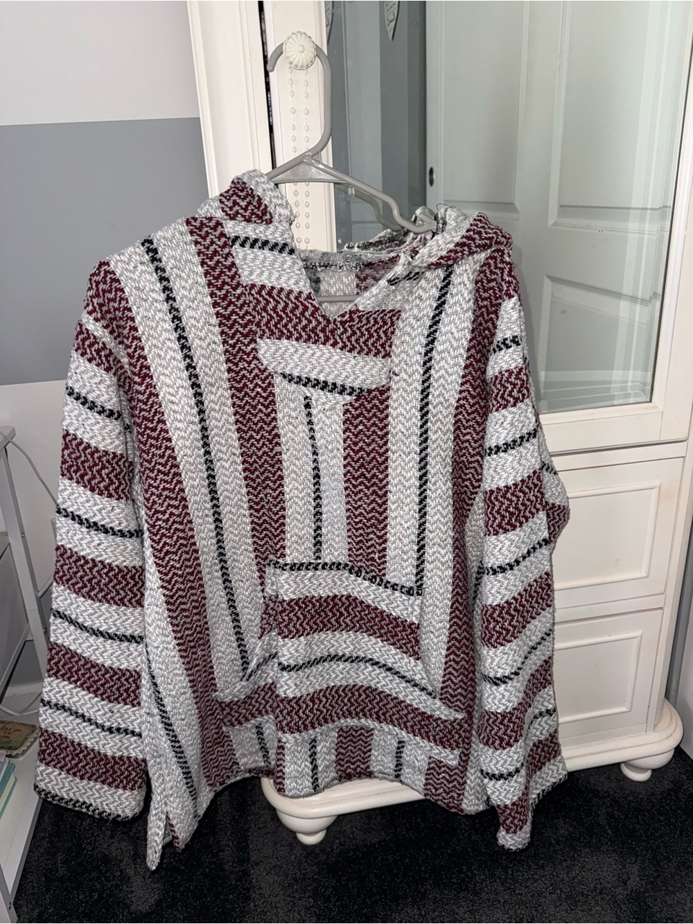Striped Baja Hoodie - Burgundy, White & Black